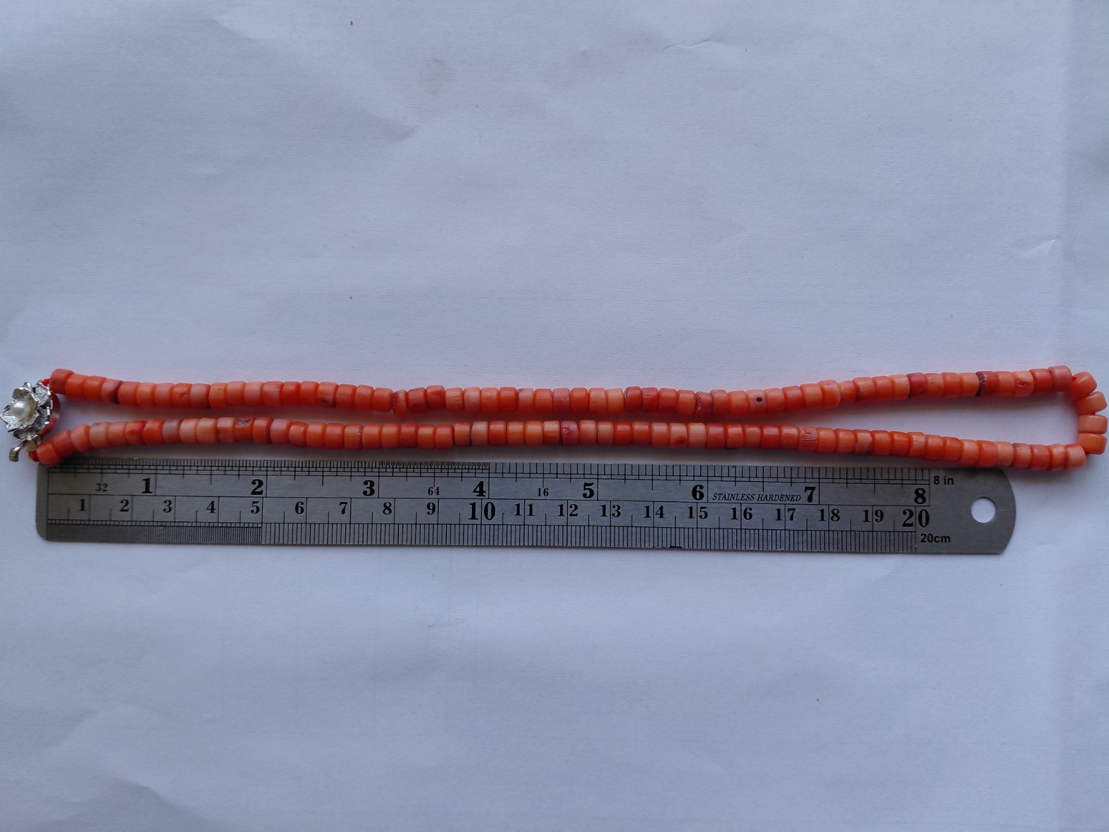 Antique Natural Coral Beads Necklace With Silver Clasp