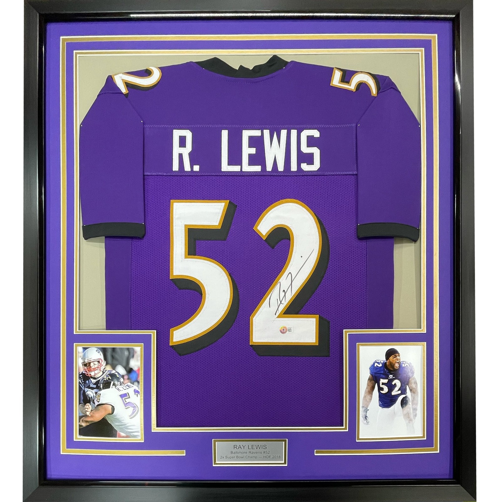 Framed Autographed/Signed Ray Lewis 35x39 Baltimore Purple Jersey PSA COA Framed Autographed/Signed Ray Lewis 35x39 Baltimore Purple Jersey PSA COA