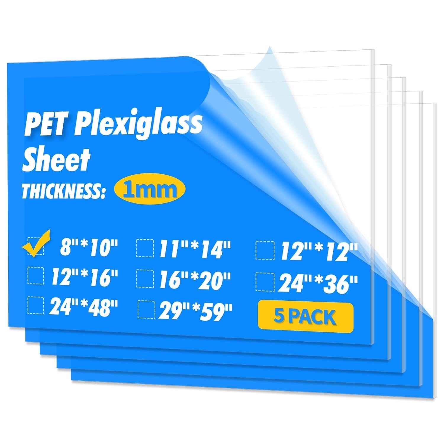 Durable Clear Plexiglass Sheets 5-Pack (8 x 10”) - Ideal for Art & Home Decor