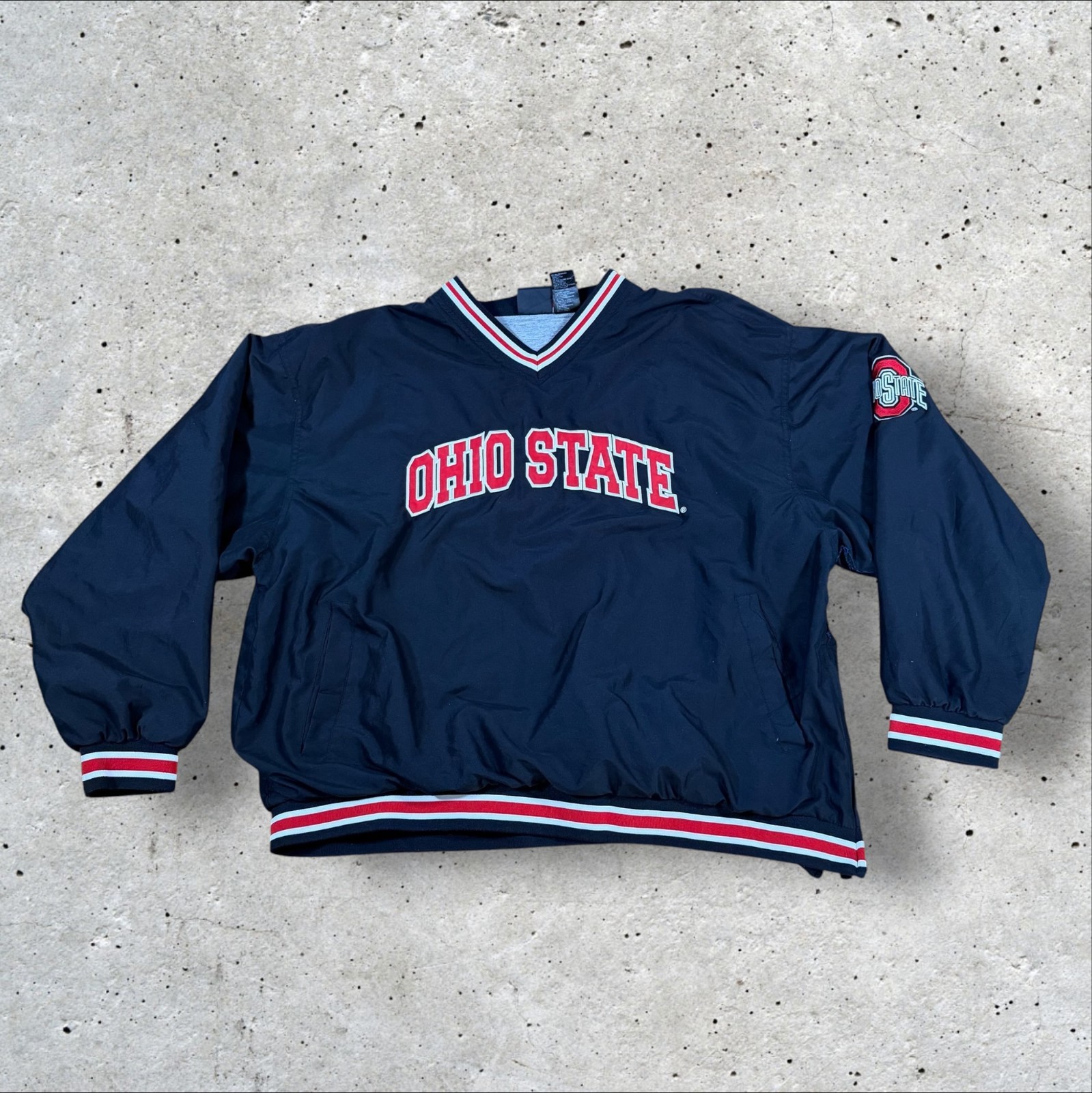 Vintage Ohio State Buckeyes V-Neck Pullover Windbreaker Jacket Mens XL Black Vintage Ohio State Buckeyes V-Neck Pullover Windbreaker Jacket Mens XL Black