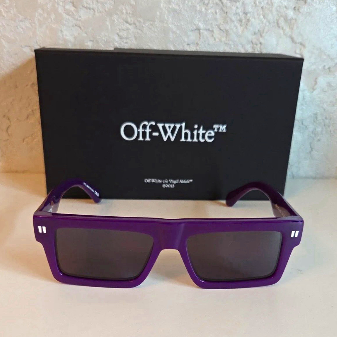 Off-White Women\'s Designer Rectangle Sunglasses Purple Gray Tinted UV400 55-16 Off-White Women\'s Designer Rectangle Sunglasses Purple Gray Tinted UV400 55-16