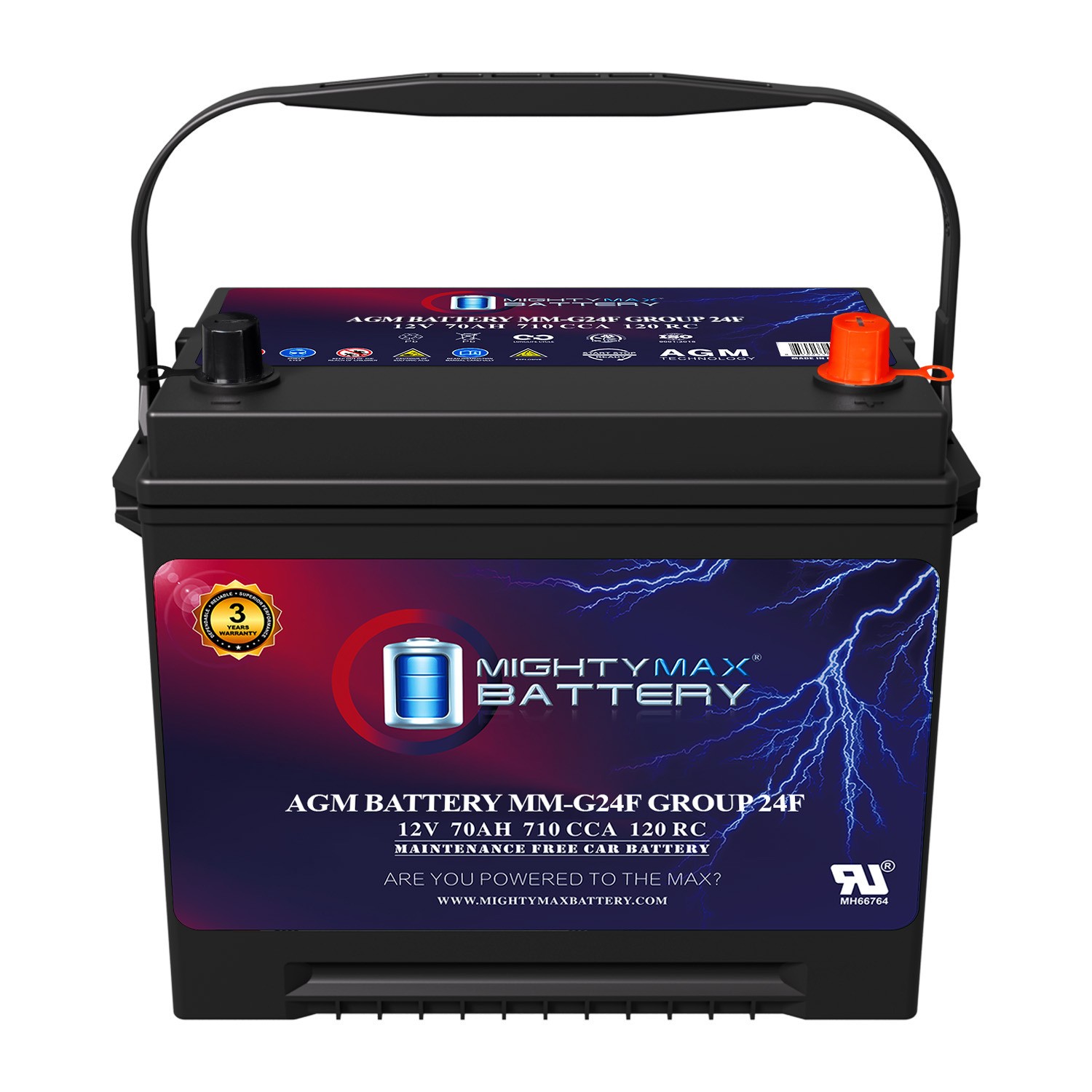 Mighty Max Battery MM-G24F BCI Group24F 12V 70 AH, 120RC 710 CCA AGM Car battery
