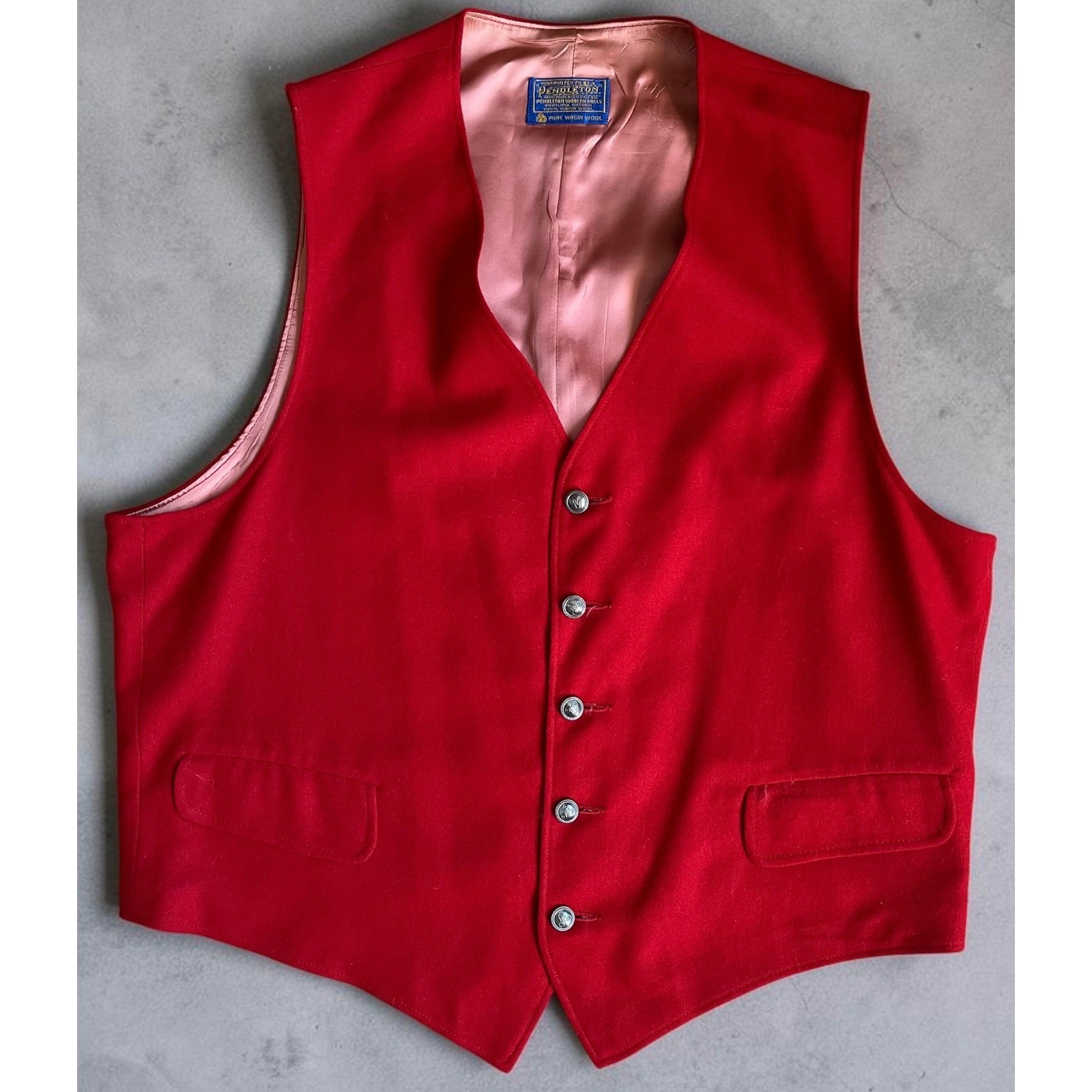 Vintage Pendleton Mens Red 100% Virgin Wool 5-Button Vest Western Liner Pocket Vintage Pendleton Mens Red 100% Virgin Wool 5-Button Vest Western Liner Pocket