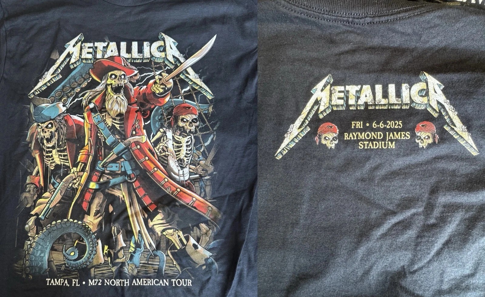 METALLICA TAMPA BAY FL M72 Night 1 & 2 TOUR 2025 T-Shirt, Raymond James Stadium