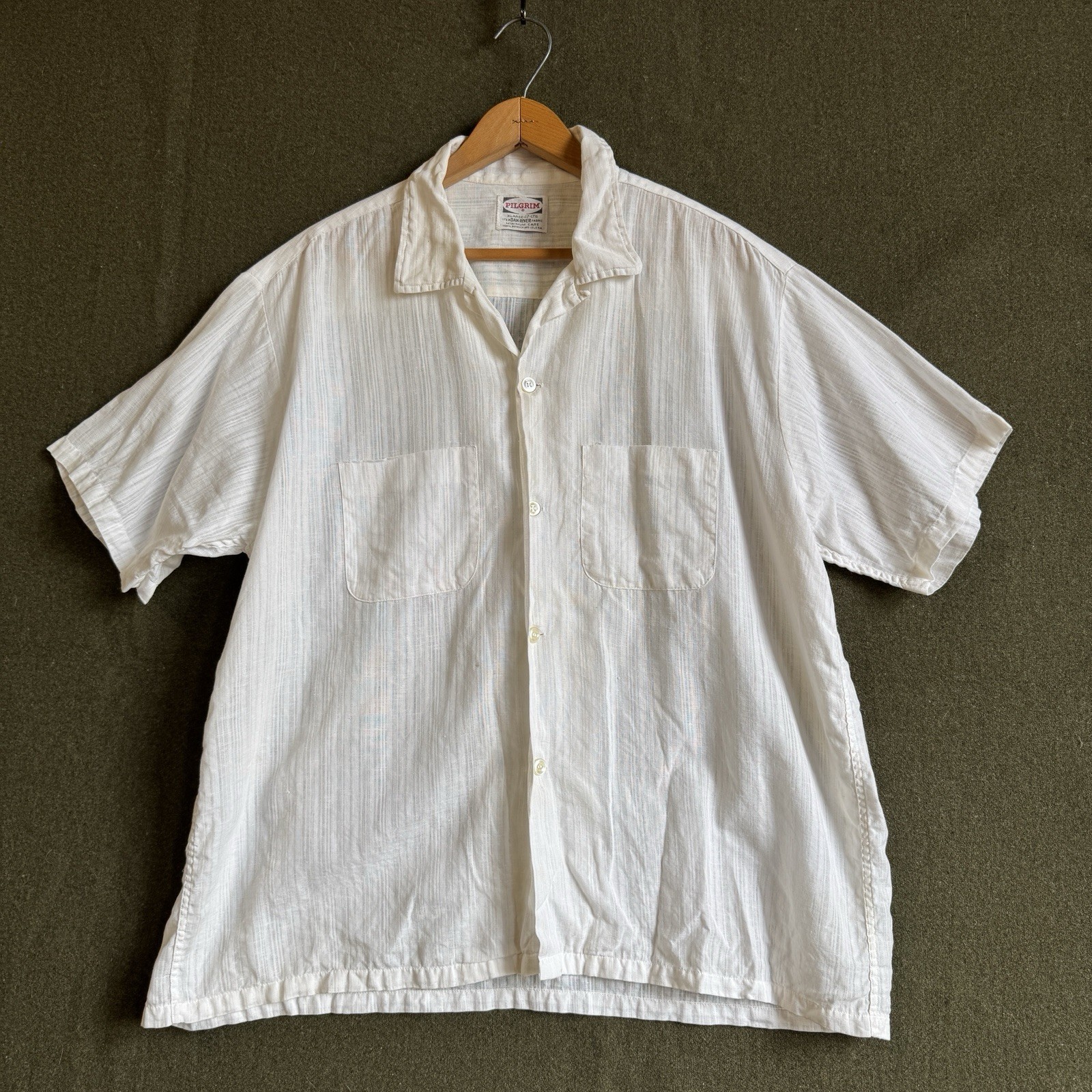 Vintage 60s Pilgrim Woven Short Sleeve Loop Camp Collar Dan River Dual Pocket XL