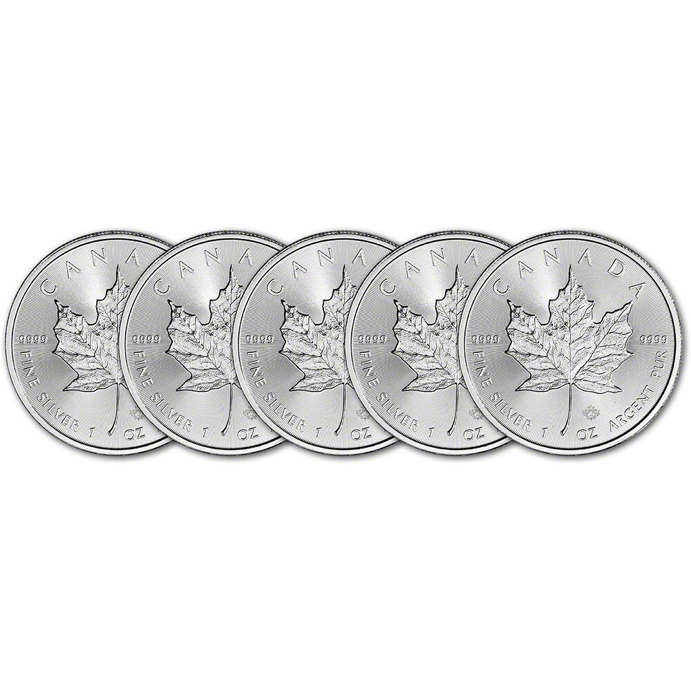 Canada Silver Maple Leaf - 1 oz - $5 - BU - Five 5 Coins - Random Date