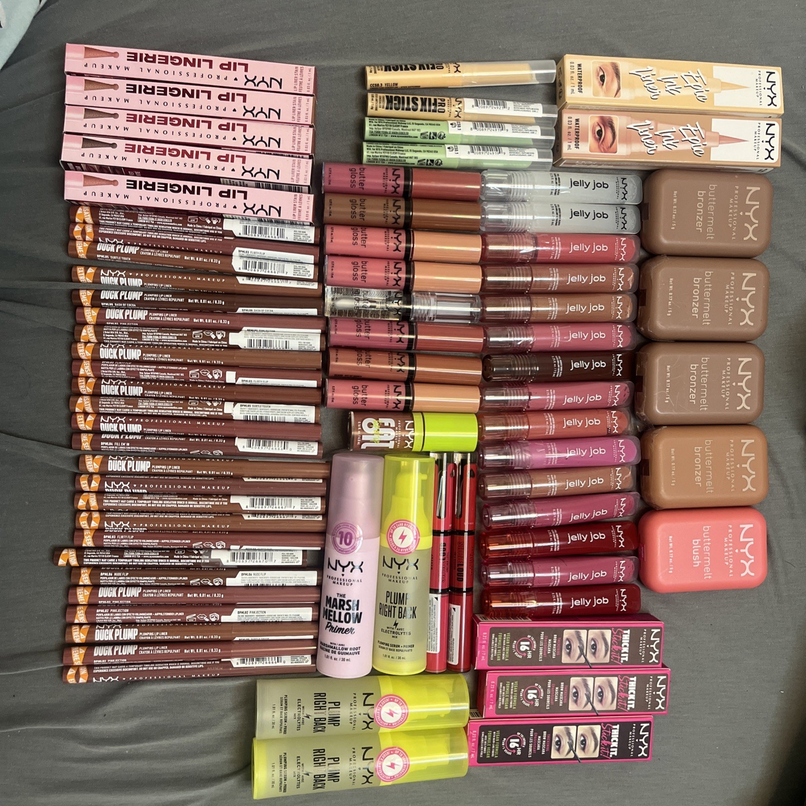 NEW NYX Makeup Lot 79 Pc Buttermelt Bronzer Gloss Jelly Epic Ink Sealed