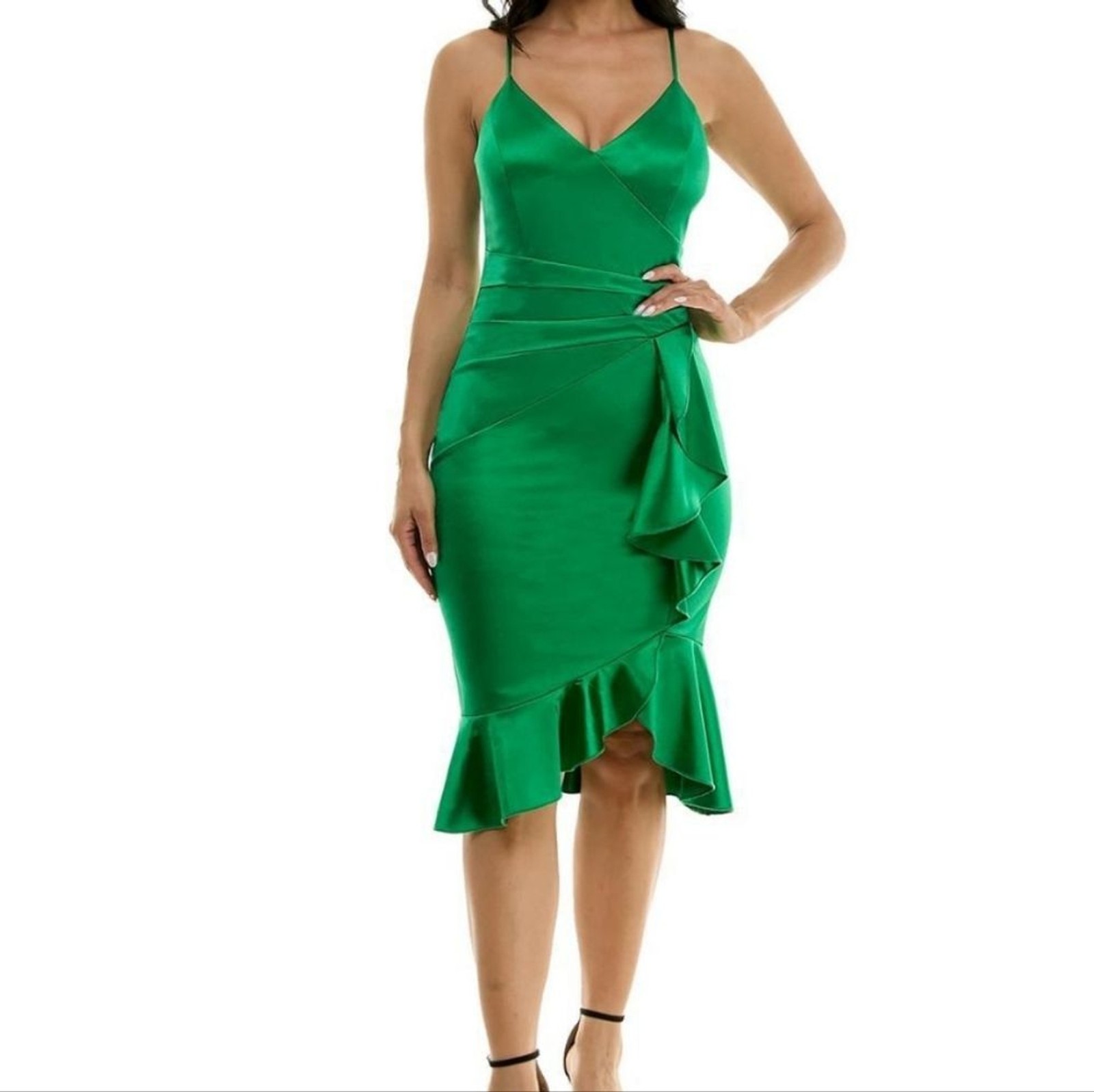 Emerald Sundae Juniors’ Strappy Surplice-Neck Ruffled Dress Emerald Sundae Juniors’ Strappy Surplice-Neck Ruffled Dress