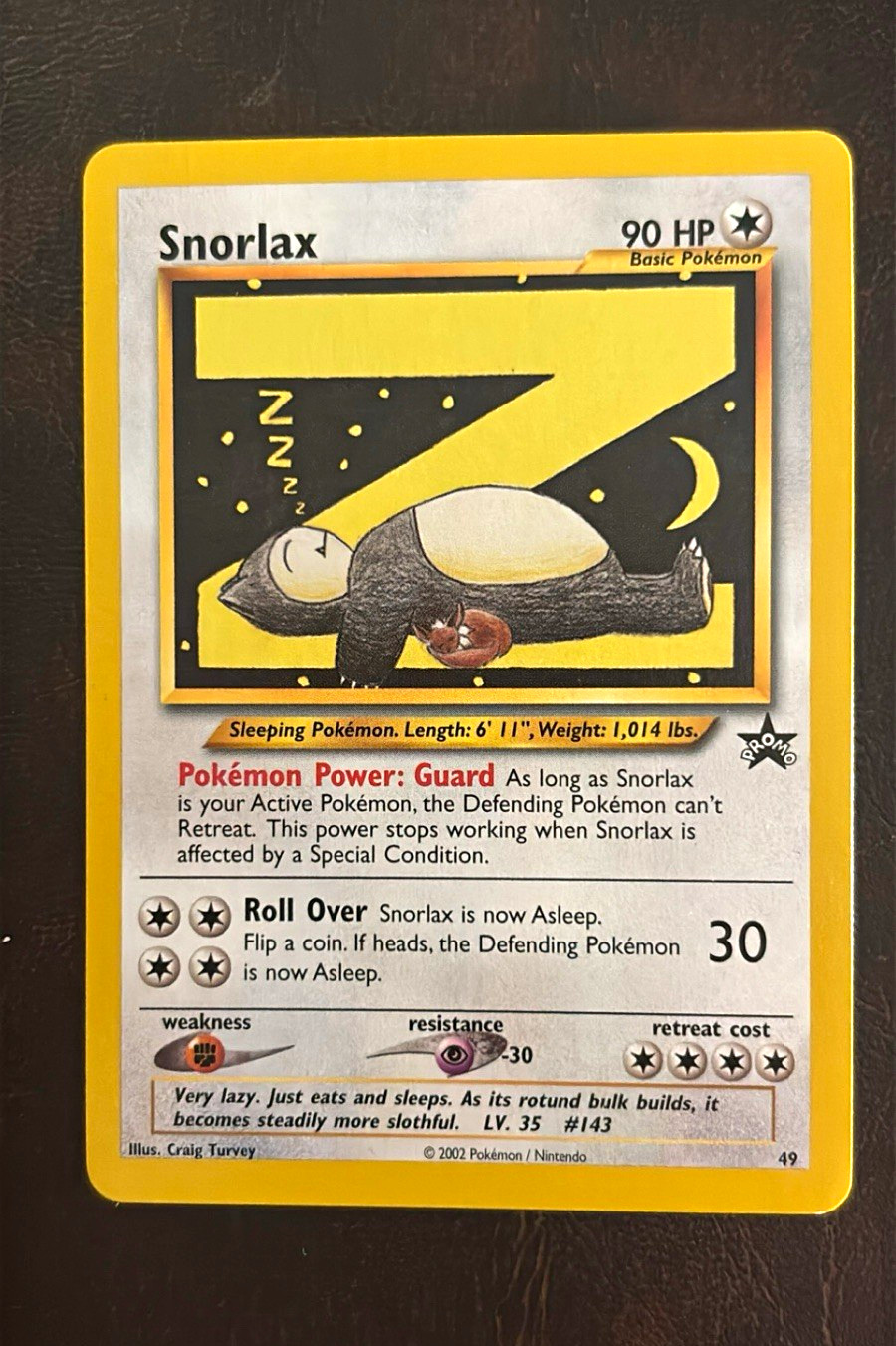 2002 Pokémon Snorlax #49 WOTC Black Star Promo Vintage Snorlax Z LP
