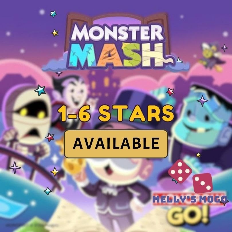 -Mono_poly_GO- MONSTER MASH ALL STICKERS 1-2-3-4-5-6 Stars Set 1-22 (FAST)