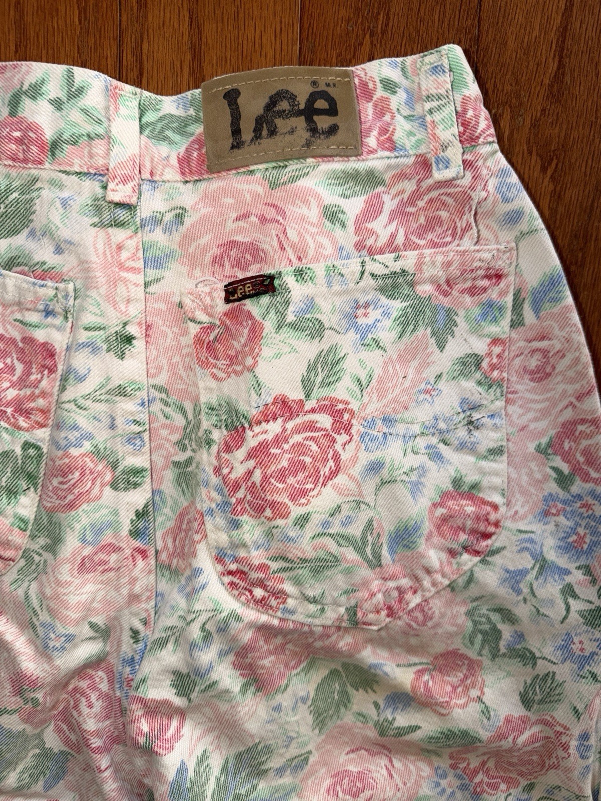 Vintage 80s Lee High Waist Pleated Floral Baggy Jeans Sz 8 USA Union Made