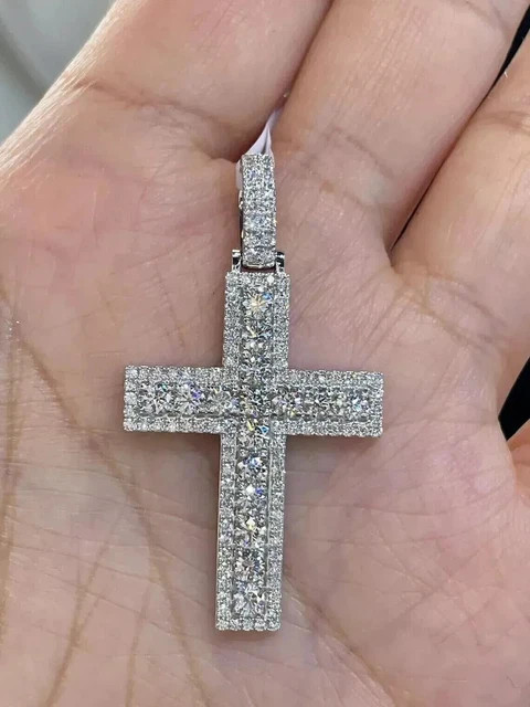 3 Ct Round Cut Diamond Men\'s Religious Cross Pendant Real 925 Sterling Silver