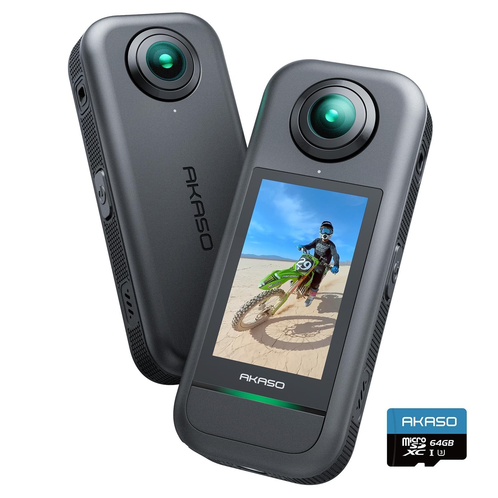 Akaso 360 Action Camera 5.7K Video 1/2 In 48MP Sensors AI Tracking with 64G Card