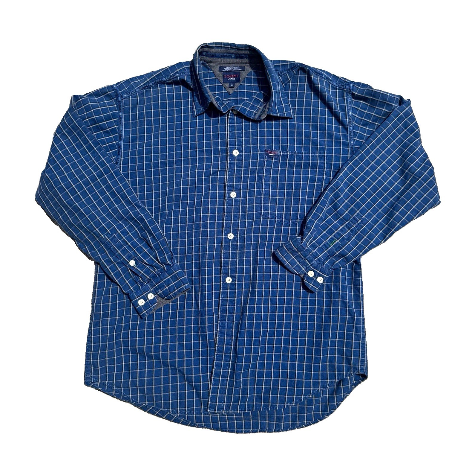 Vintage 90’s Tommy Jeans Men\'s L Cotton Woven Blue/White Long Sleeve Button-Up Vintage 90’s Tommy Jeans Men\'s L Cotton Woven Blue/White Long Sleeve Button-Up
