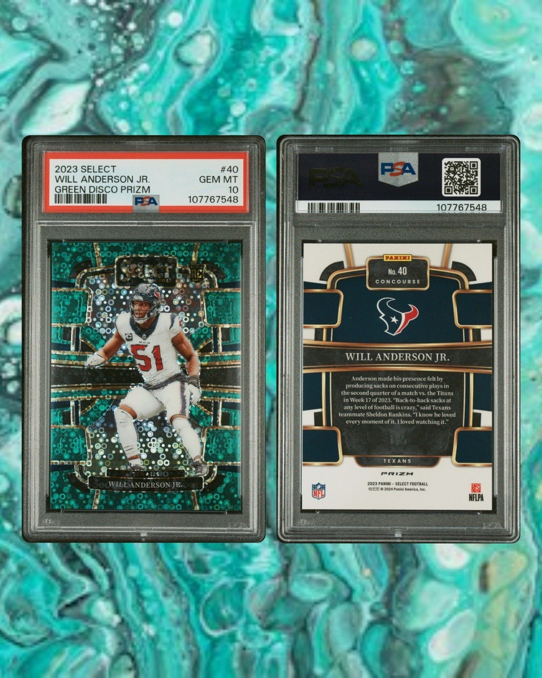 2023 Select Will Anderson Jr Green Disco Prizm /5 RC PSA 10 #40 1/5 Texans 2023 Select Will Anderson Jr Green Disco Prizm /5 RC PSA 10 #40 1/5 Texans
