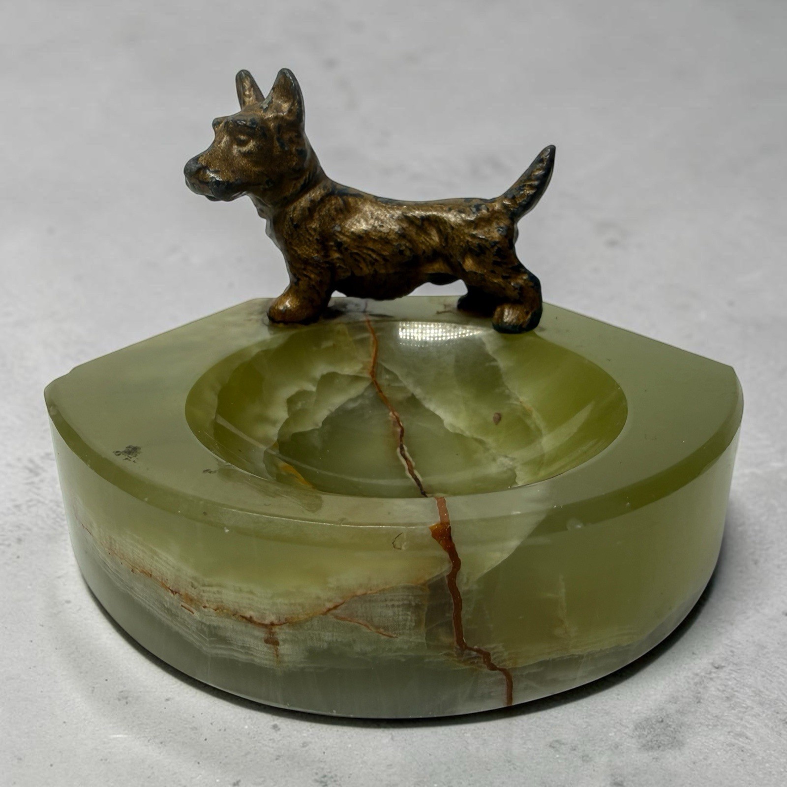 VTG BRONZE SCOTTISH TERRIER DOG ONYX MARBLE ASHTRAY MADE IN GERMANY