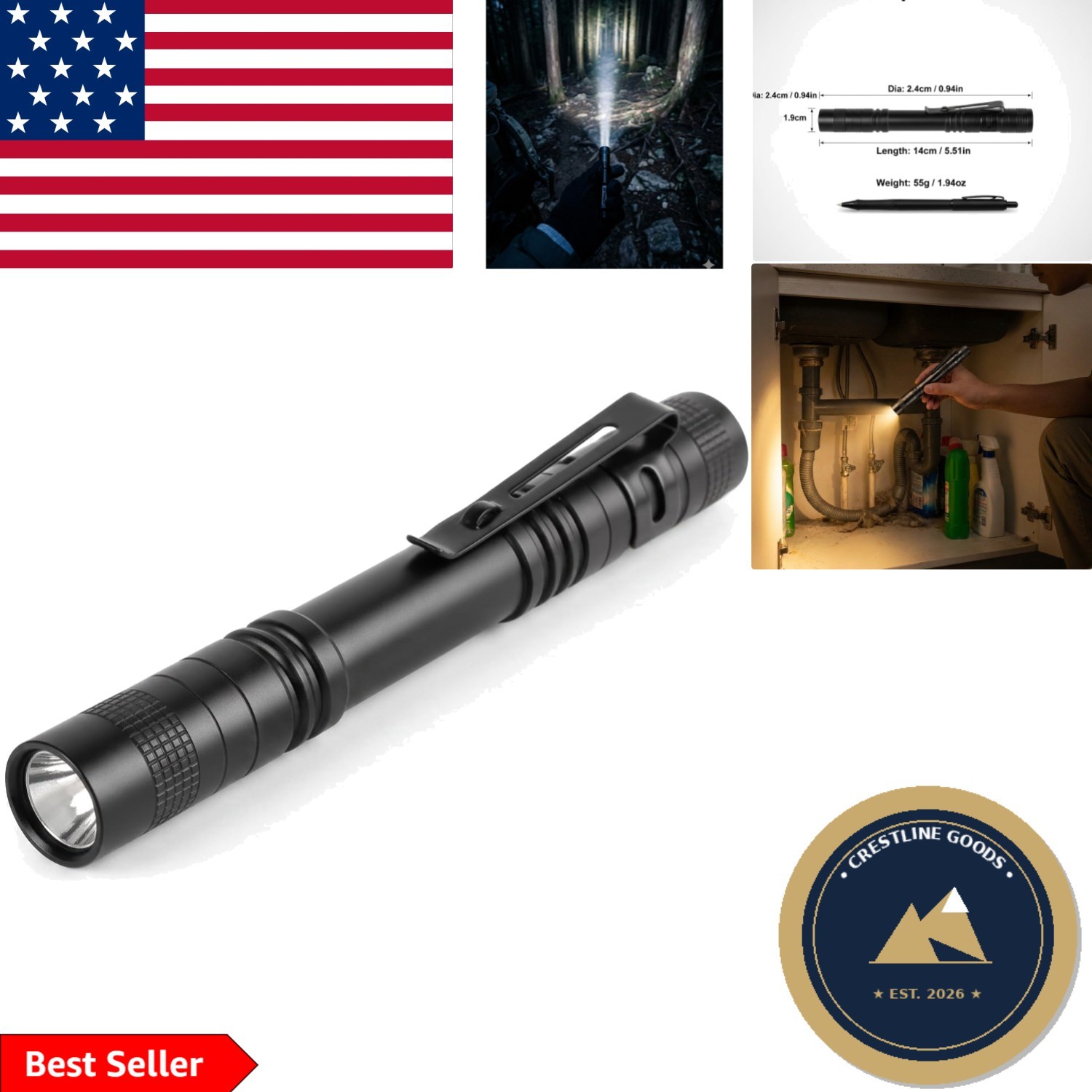 Portable Water-Resistant 250 Lumens Pen Flashlight for Technicians & Outdoors