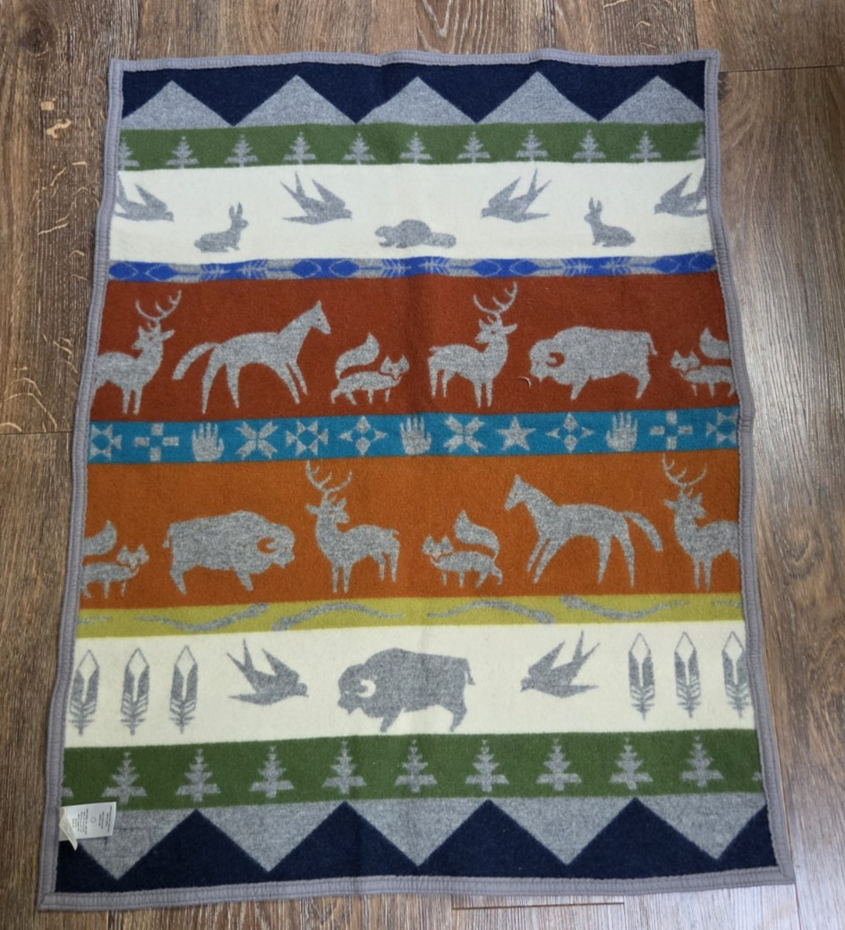 Vintage Pendleton Beaver State Crib Stroller Blanket 31 x 40 Buffalo Animals