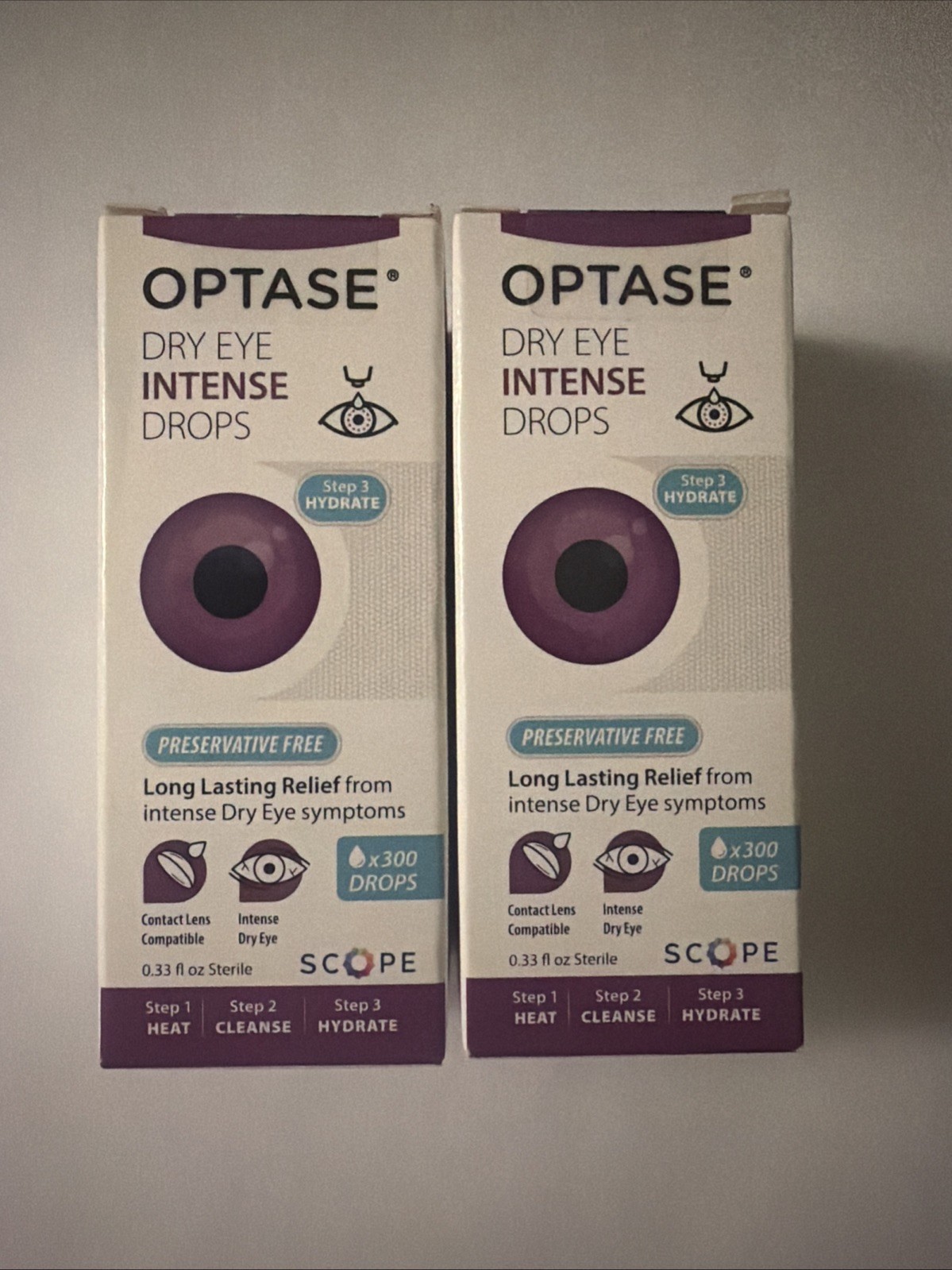 LOT OF TWO - OPTASE Dry Eye Intense Drops Step 3 Hydrate .33 Fl Oz  Exp 2028+