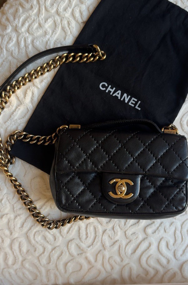 chanel urban day mini flap bag black calfskin aged gold