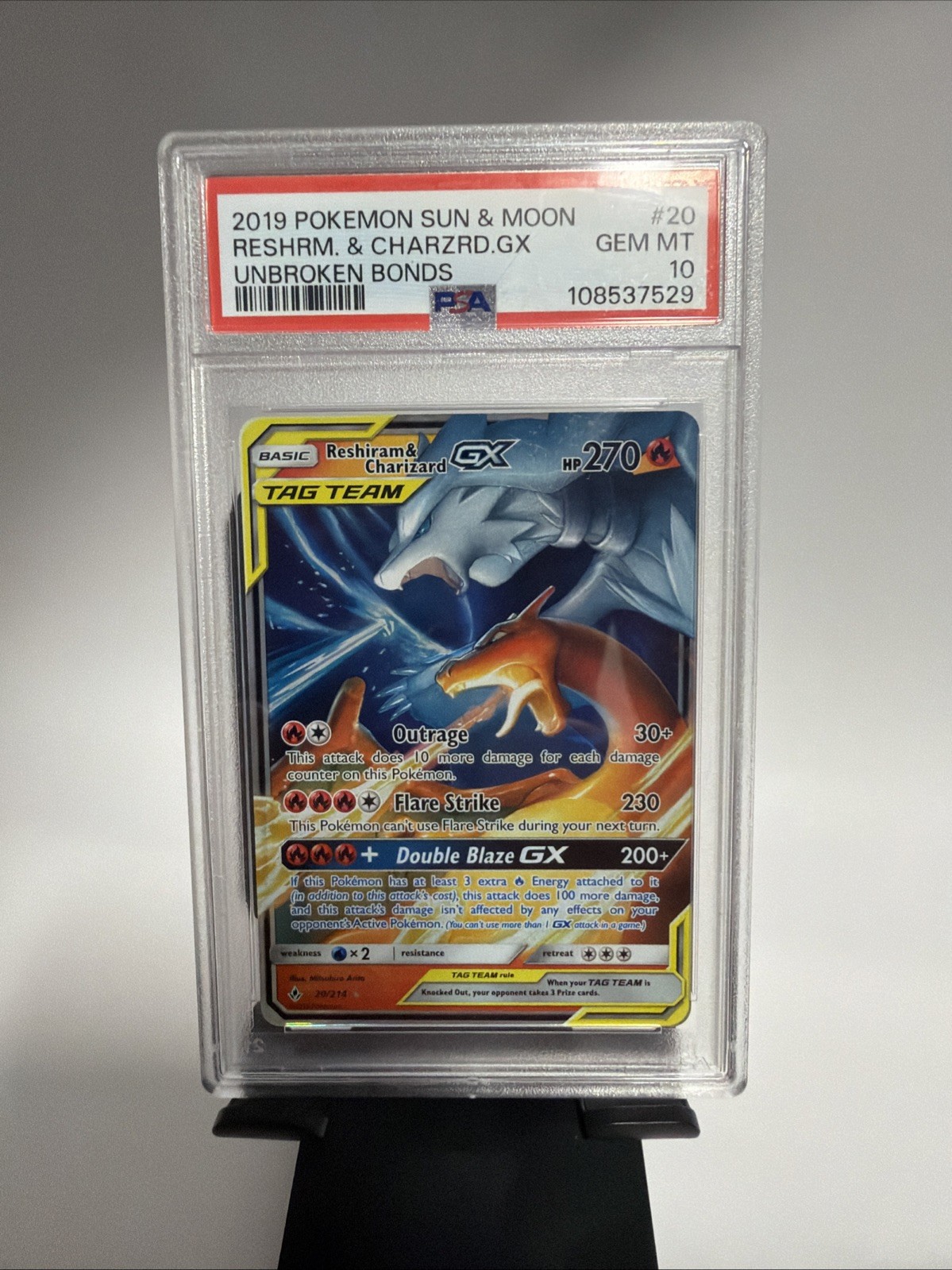 2019 Pokemon Unbroken Bonds Reshiram Charizard GX #20 PSA 10 Gem Mint 2019 Pokemon Unbroken Bonds Reshiram Charizard GX #20 PSA 10 Gem Mint