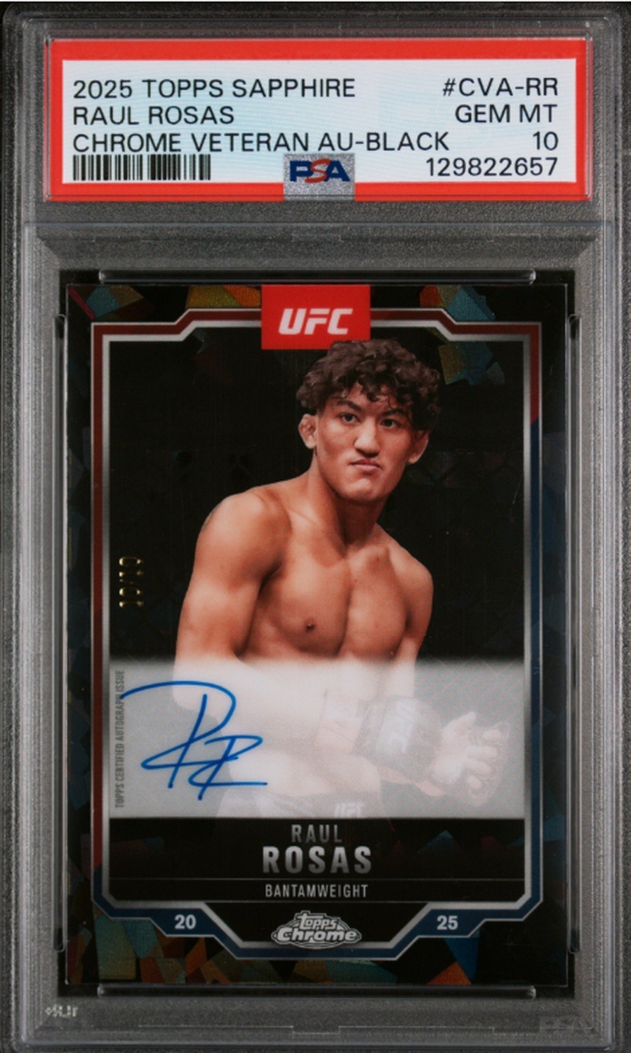 2025 Topps Chrome Sapphire UFC Raul Rosas Jr Veteran Auto Black 10/10 PSA 10