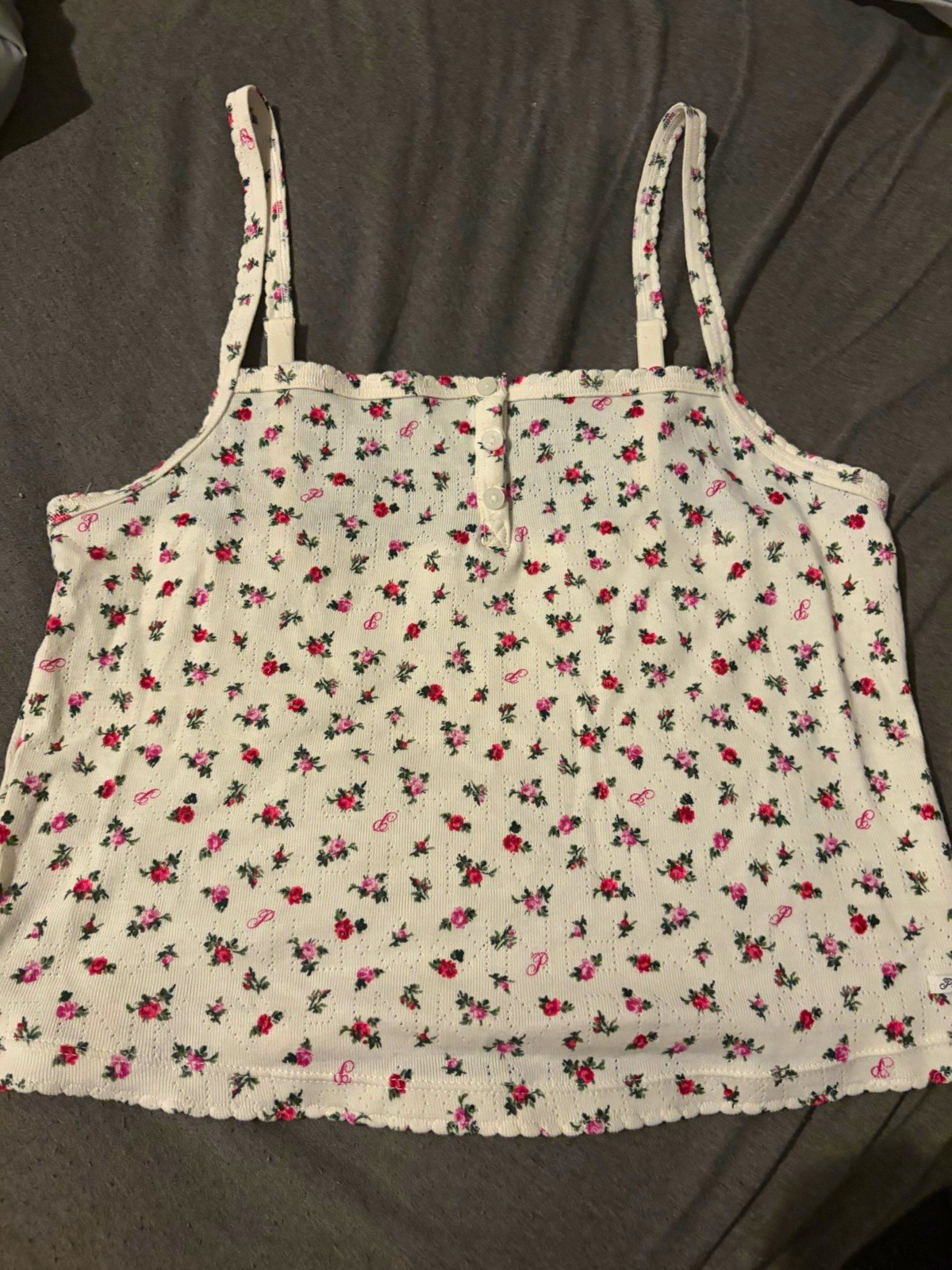 PINK Victoria\'s Secret Women\'s M Floral Camisole Adjustable Straps White PINK Victoria\'s Secret Women\'s M Floral Camisole Adjustable Straps White