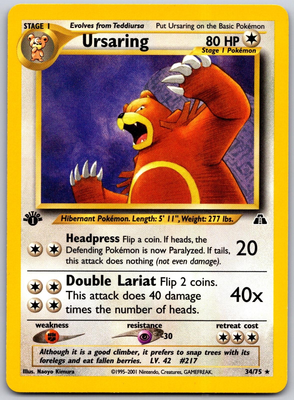 Ursaring 34/75 Pokemon Neo Discovery 1st Edition Near Mint Ursaring 34/75 Pokemon Neo Discovery 1st Edition Near Mint