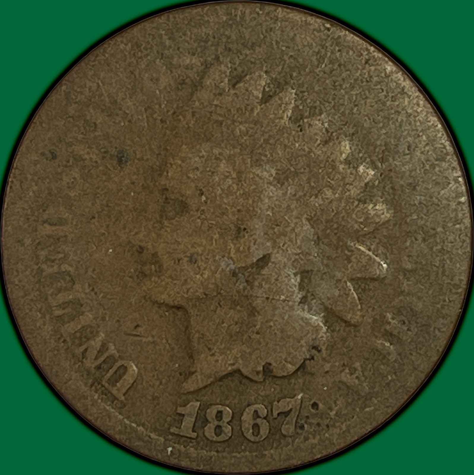 1867 Indian Head Cent Choice Almost Good AG+/G Coin #48784