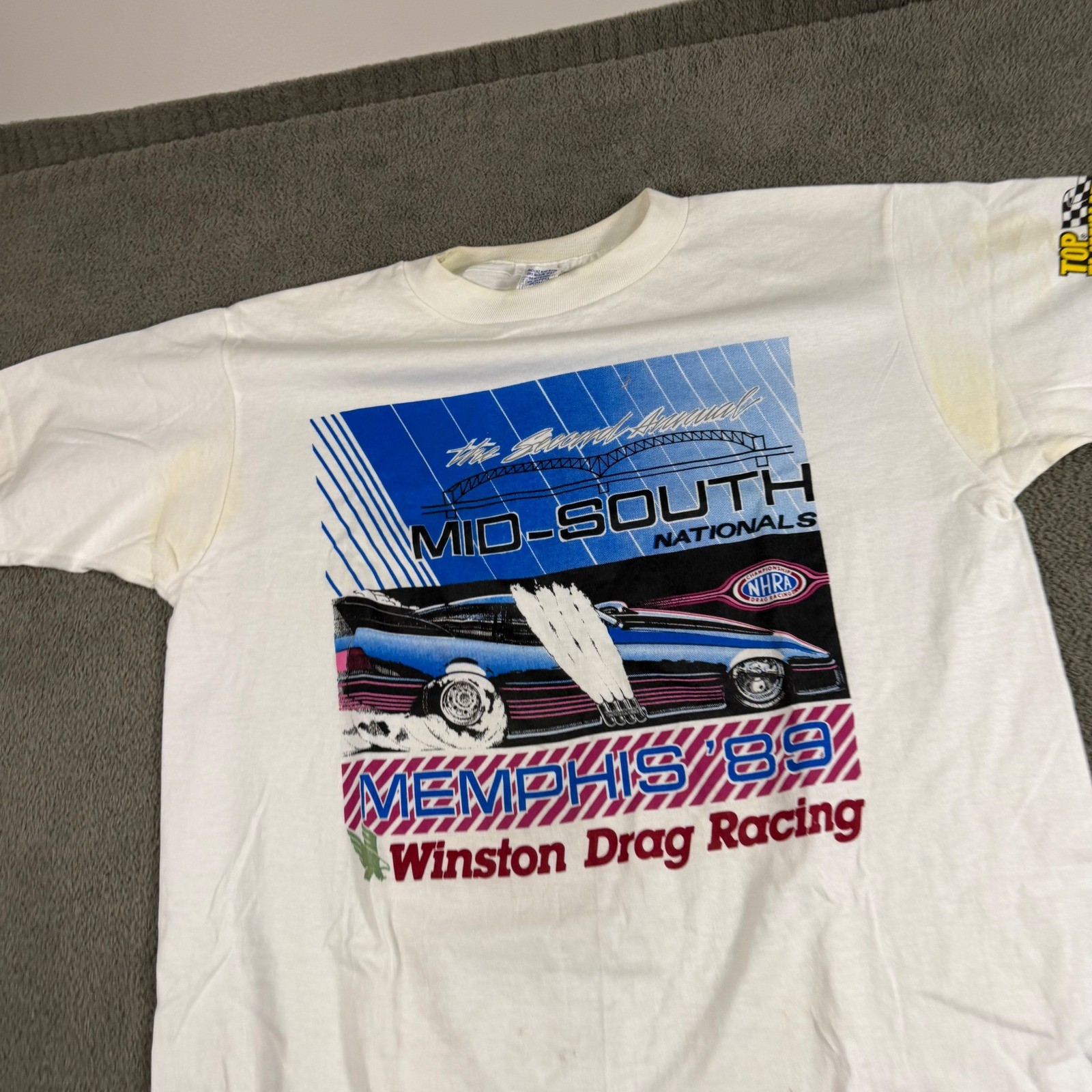 Vintage 1989 NHRA Mid-South Nationals Memphis Drag Racing T-Shirt White Large