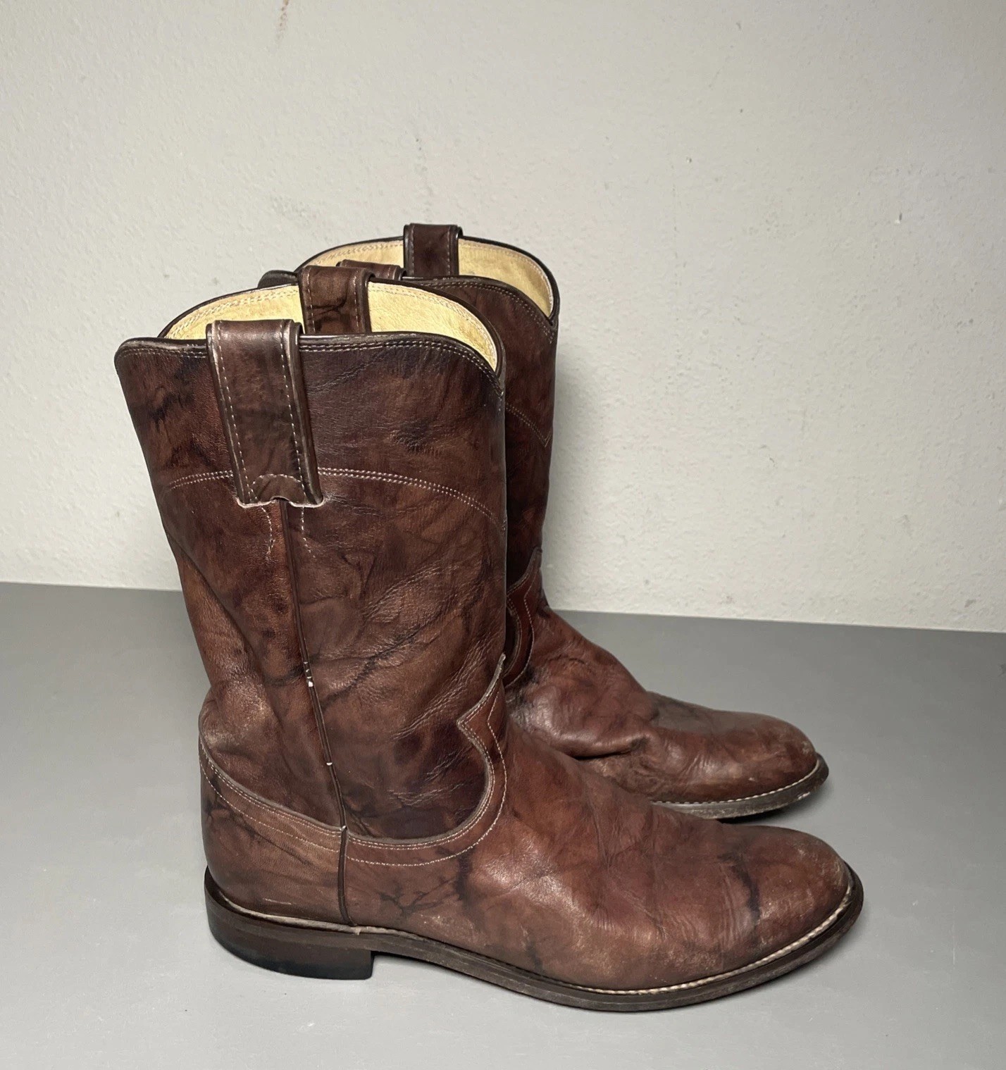 Vintage Justin Jackson Roper Boots Distressed Brown Marbled Deerlite Size 8.5 D Vintage Justin Jackson Roper Boots Distressed Brown Marbled Deerlite Size 8.5 D