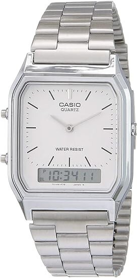 CASIO AQ-230A-7D Silver, Core White Dual time Stainless Steel Band Watch AQ230A CASIO AQ-230A-7D Silver, Core White Dual time Stainless Steel Band Watch AQ230A