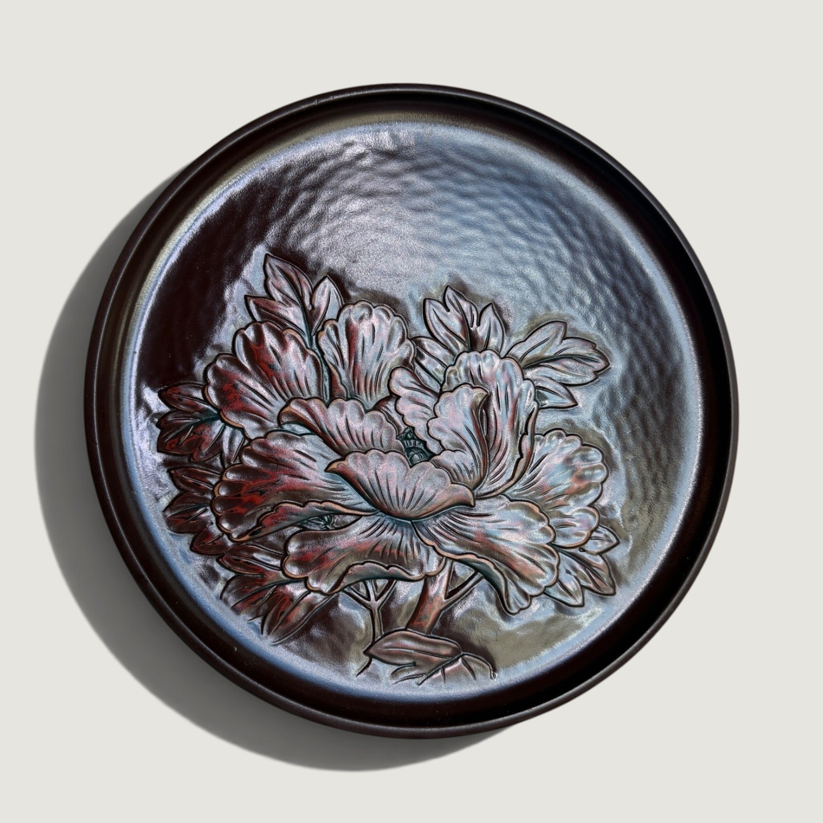 Japanese Kamakura-bori tray Embossed Floral wood carved Decor Japanese Kamakura-bori tray Embossed Floral wood carved Decor