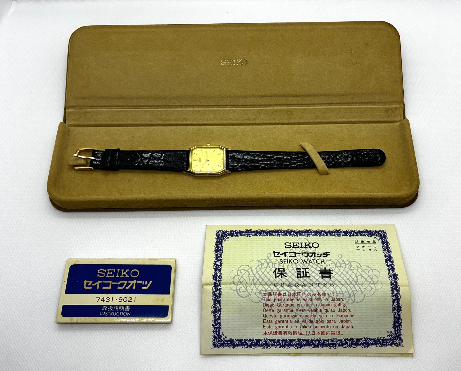 [FULL SET] Vintage Seiko 9021-5260 Octagon Quartz Watch Box Papers Original Band