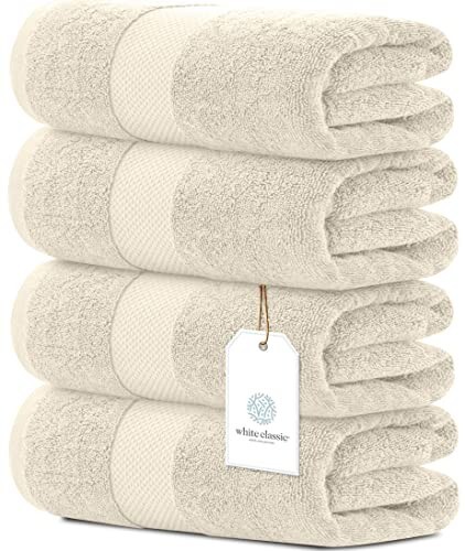 Luxury Bath Towels - Cotton Hotel Spa 27x54 4/Pk Ivory Super Absorbent 700GSM Luxury Bath Towels - Cotton Hotel Spa 27x54 4/Pk Ivory Super Absorbent 700GSM