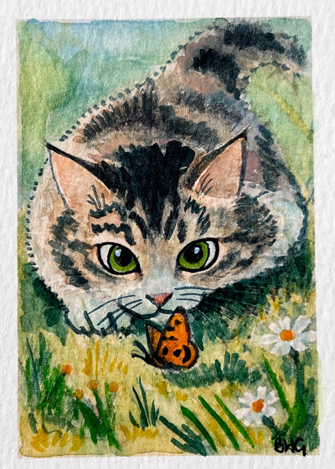 ACEO Original Art, Tiny Art, ATC - Watercolor - I’m Watching You ACEO Original Art, Tiny Art, ATC - Watercolor - I’m Watching You