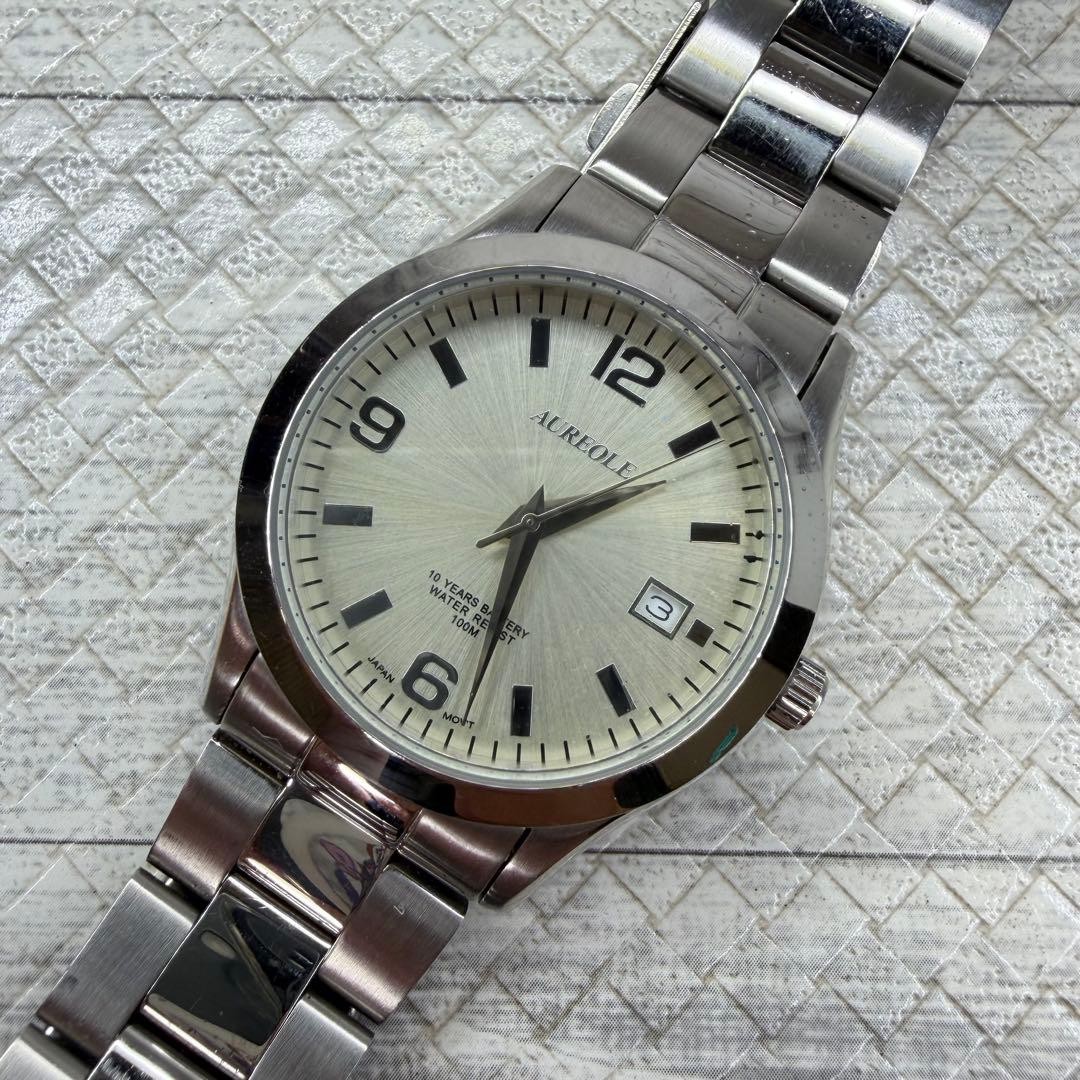 AUREOLE Men\'s Silver Bracelet Wristwatch Running 16 cm Wrist Size