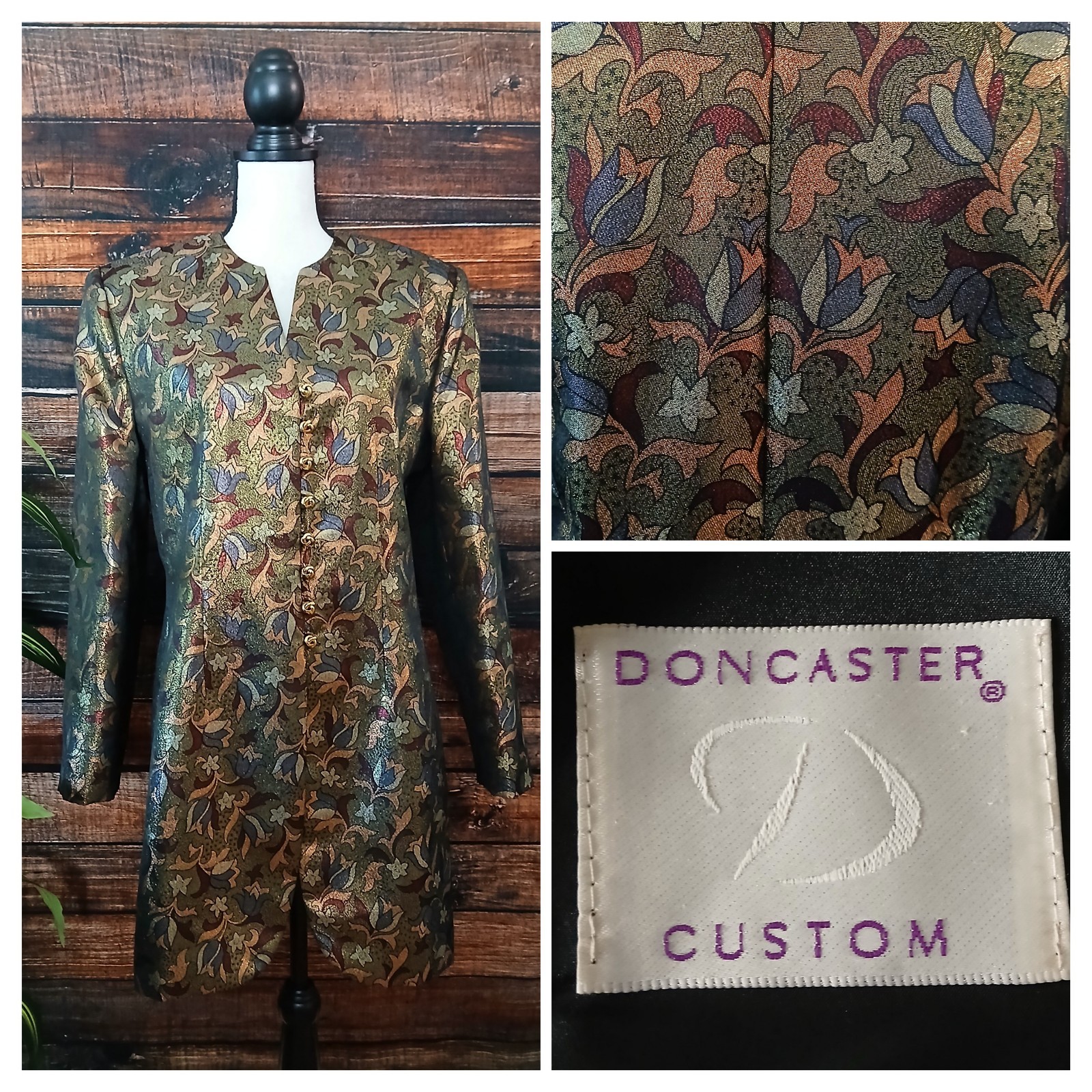 Doncaster Custom Jacket Metallic Floral Jacquard 80s Unique US Made Vintage READ