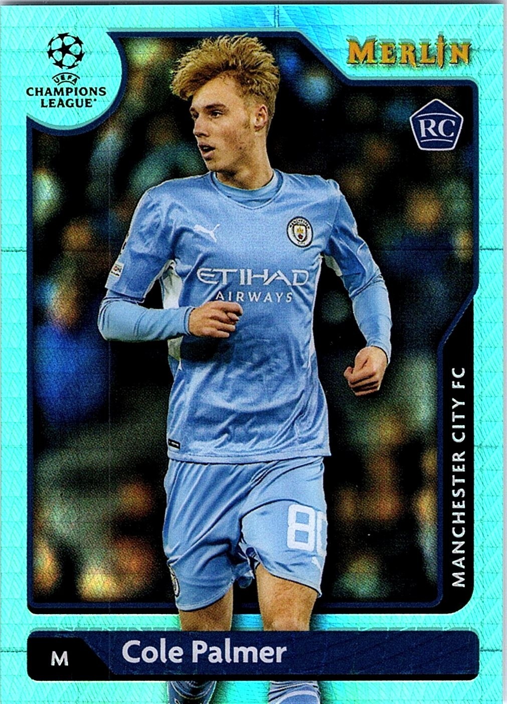 2021-22 Topps Merlin Chrome UEFA Cole Palmer RC Aqua Prism Refractor Rookie #76 2021-22 Topps Merlin Chrome UEFA Cole Palmer RC Aqua Prism Refractor Rookie #76