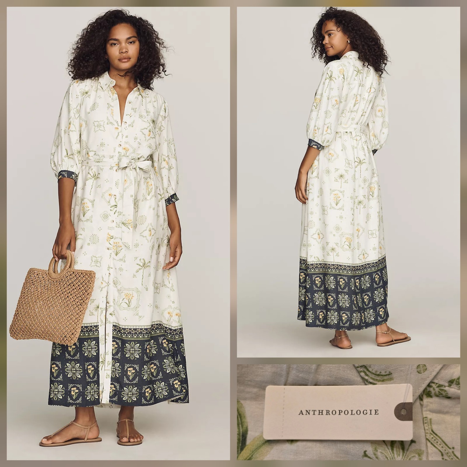 Anthropologie Maeve The Mona Linen Shirt Dress Neutral Pattern XL NWT $188 Anthropologie Maeve The Mona Linen Shirt Dress Neutral Pattern XL NWT $188