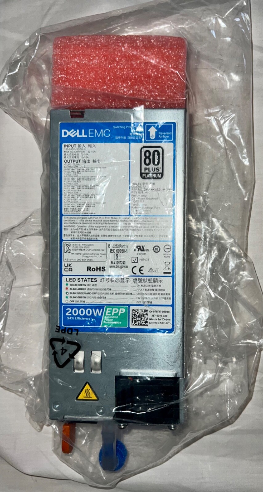 Original New Dell EMC PN 7XFJ7 XE2420 2000W D2000E-S2 Server Power Supply Original New Dell EMC PN 7XFJ7 XE2420 2000W D2000E-S2 Server Power Supply