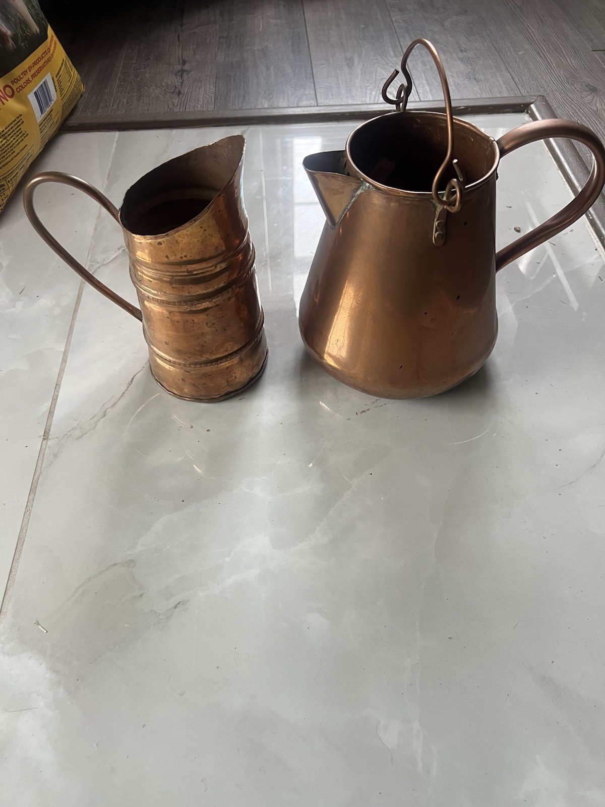Two Antique Copper Pitchers. One Hammered Appearance, One Smooth Rare Vintage Two Antique Copper Pitchers. One Hammered Appearance, One Smooth Rare Vintage
