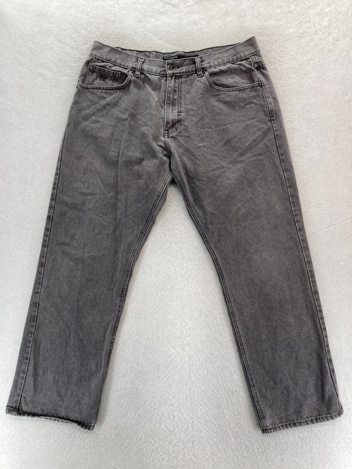 Rocawear Jeans Mens 38x30 Classic Fit Gray Straight Leg Hip Hop Y2K Mid Rise