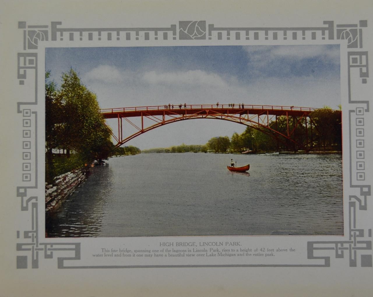 Antique Chicago Illinois Color Art Print High Bridge Lincoln park 1908 History
