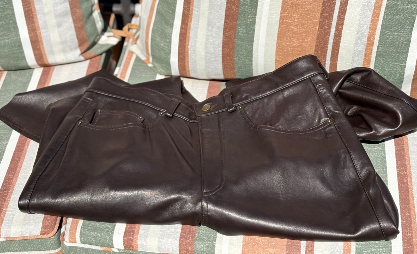 80\'s Vintage Michael Hoban North Beach Brown Leather Pants Satin Lined Hong Kong