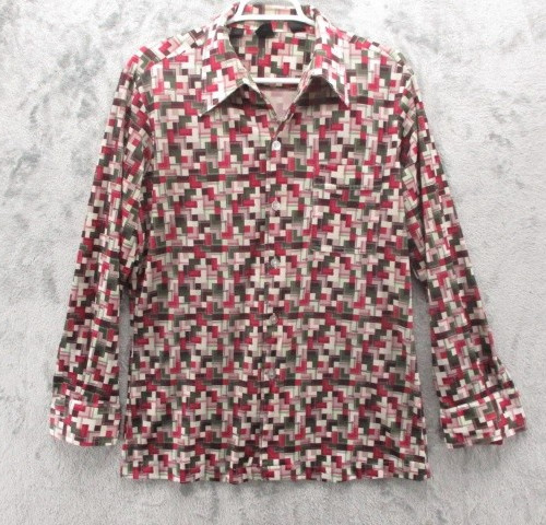 Vintage Joel California Shirt Mens Large Red Geometric Long Sleeve Polyester 70s