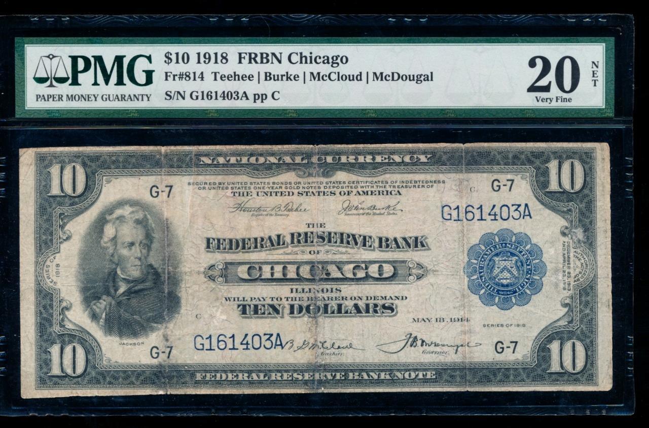 AC Fr 814 1915 $10 Federal Reserve Bank Note Chicago PMG 20 NET