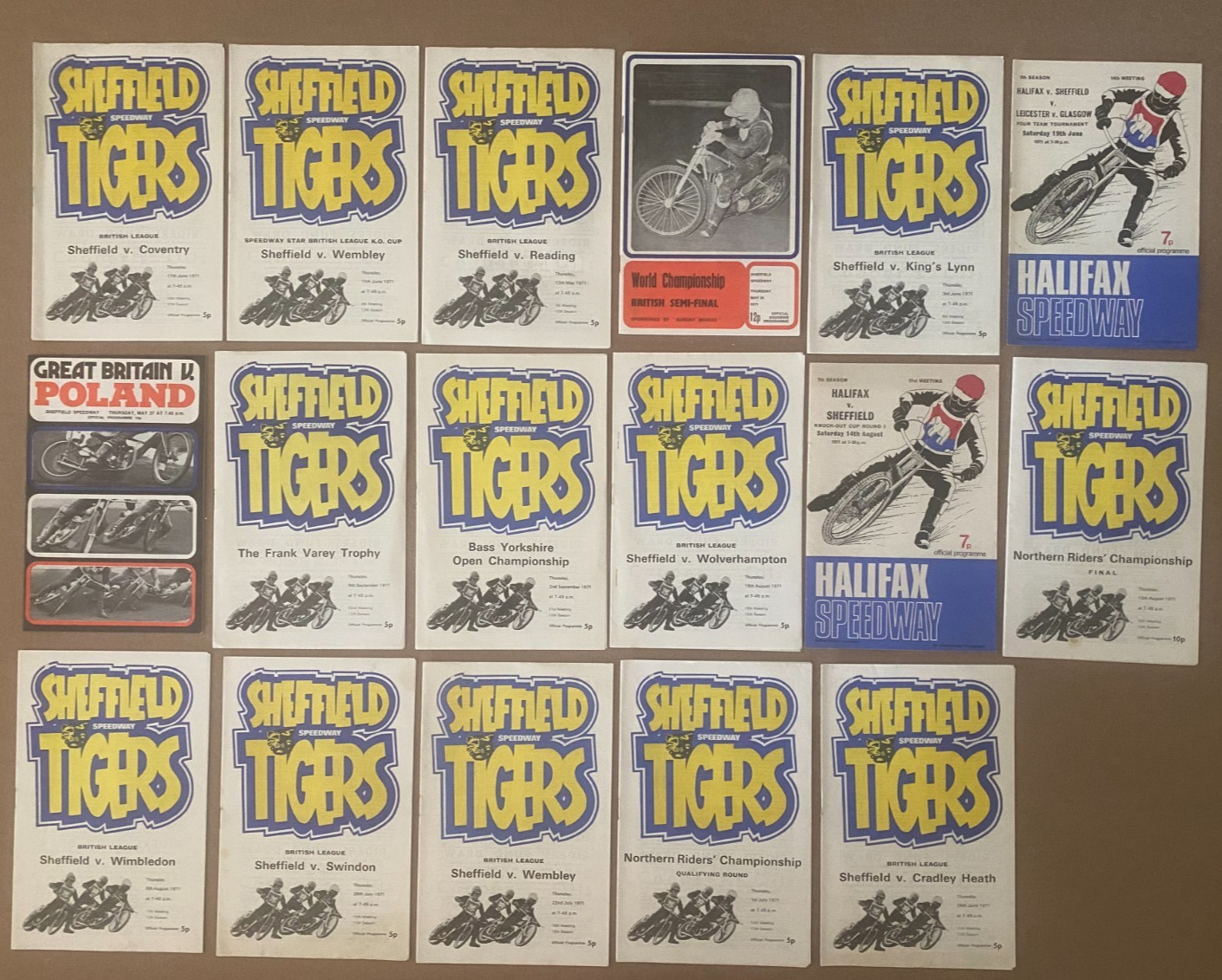 17 Vintage Speedway Programmes 1971 Sheffield Tigers Halifax Championship
