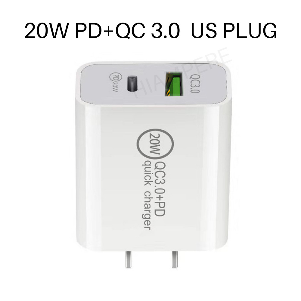 Lot 20W Fast Charging Block+USB A Brick Wall Charger Adapter for iPhone/Samsung