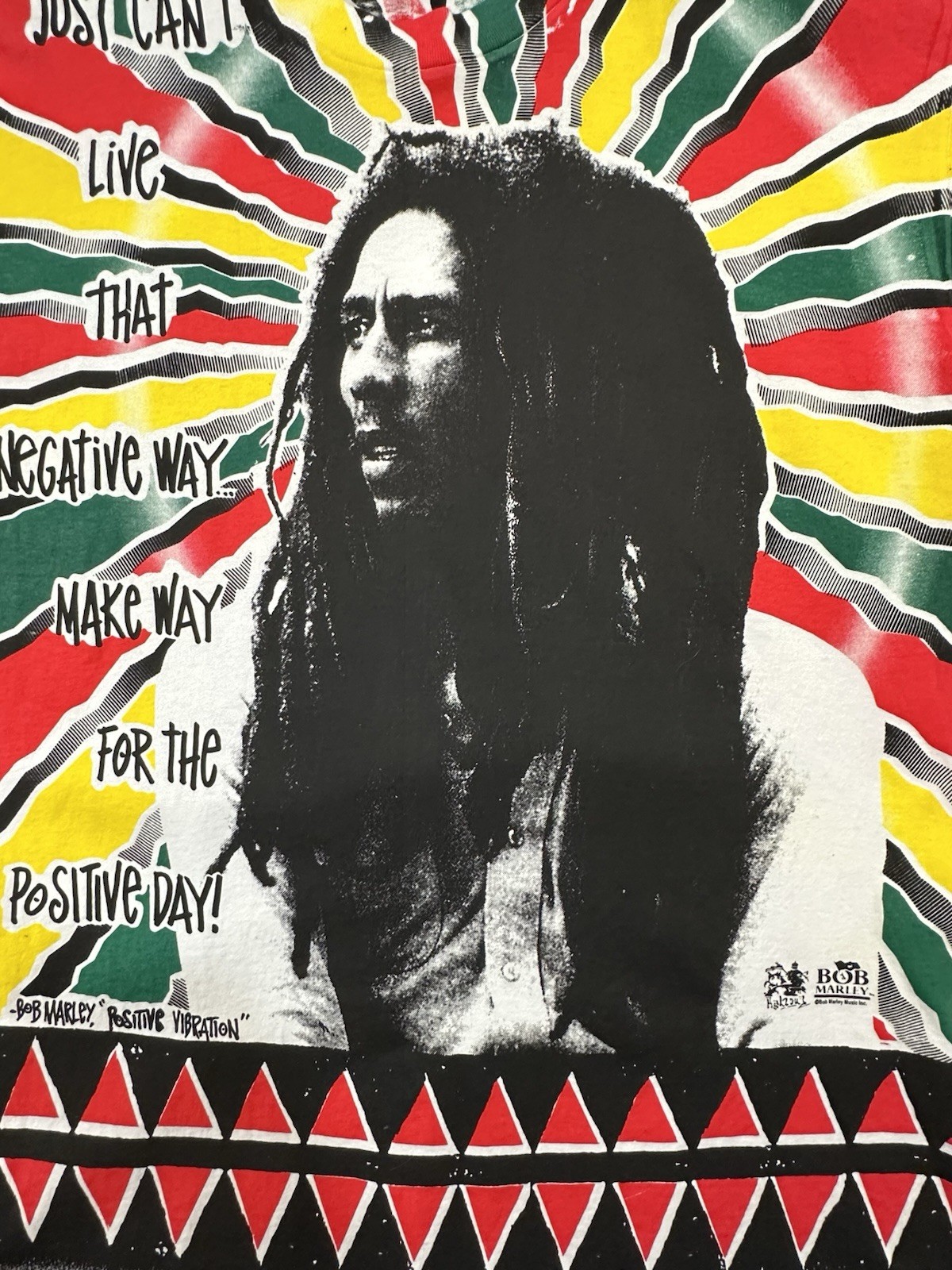 VTG 90s Bob Marley Dead Stock Positive Vibration AOP MUSIC BAND Tee RARE SS XL